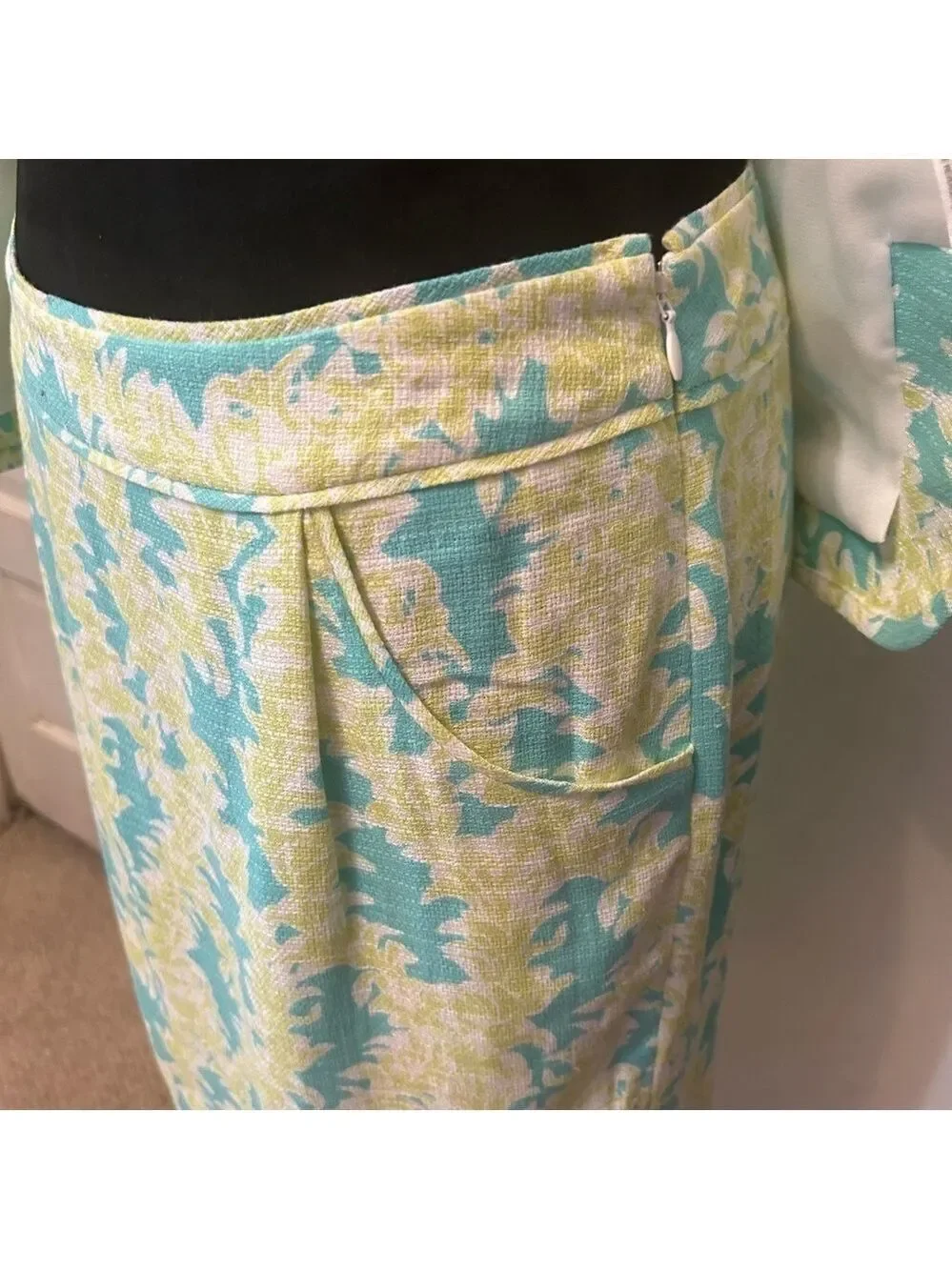 Vintage Pendleton Women’s Suit Skirt Floral Small Green Blue Linen Rayon Career